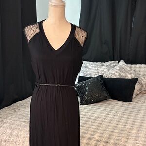 Calvin Klein Collection Black Maxi Dress with Lace Shoulders